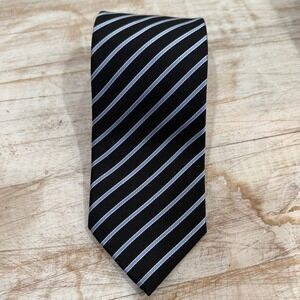 Haines & Bonner of London Mens Black Blue Stripe Silk Blend Neck Tie